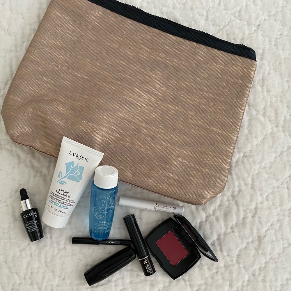 Lancome Gold Cosmetic Bag with Make-up